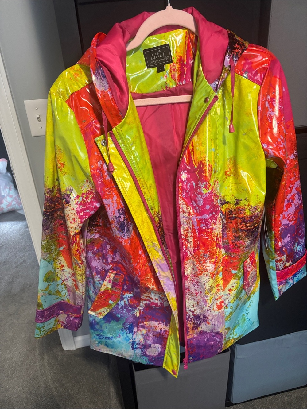 UBU Women’s Neon Multi-Color Rain Jacket with Pink Lining